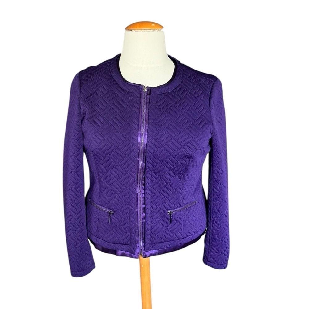Laura Ashley Purple Quilted Zip Front Jacket Women’s PXL Geometric Lined Pockets - Picture 1 of 11